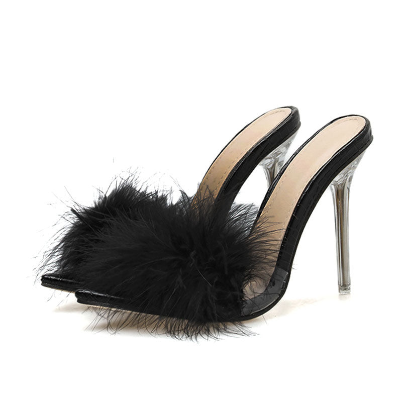Fur Crystal High Heels